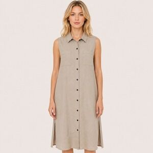 Valerie Stevens Pure Linen Button-Down Sleeveless Lagen Look Shirt Dress Size 16